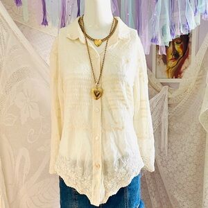 Solitaire Cream Lace Embroidered Coquette Elegant Tunic Blouse